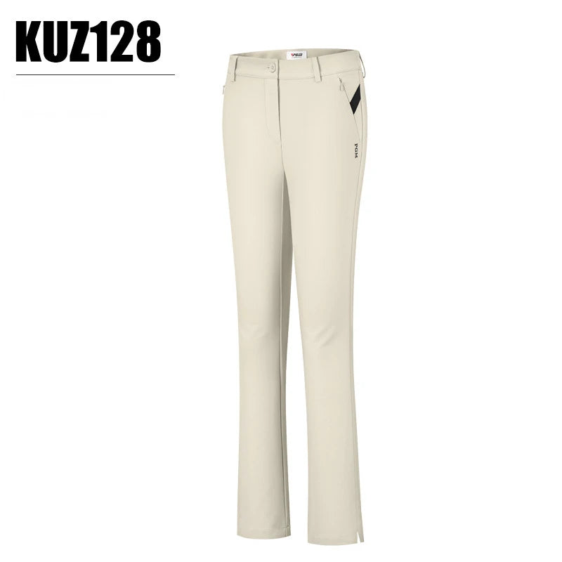 PGM Women Summer Golf Pants Ankles Cropped Fit Slim Elastic Flared Trousers Zip Pocket Waterproof Lady Golf Clothing KUZ128