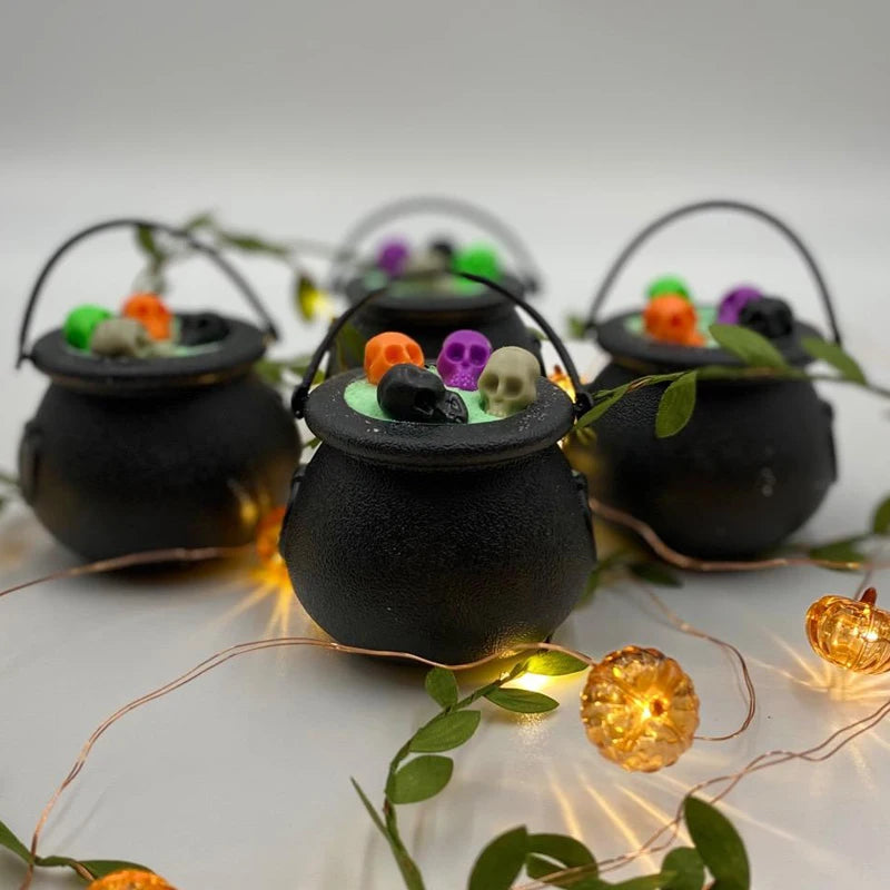 6/12pcs Mini Black Kettles Candy Box Witch Cauldron Pot Candy Bucket Holder Halloween Party Decoration Trick or Treat KIds Gift