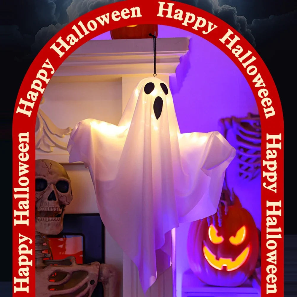 Halloween LED Hanging Ghost Light IP65 Waterproof Halloween Glowing White Ghost Glowing Door Hanging Ghost for Halloween Party