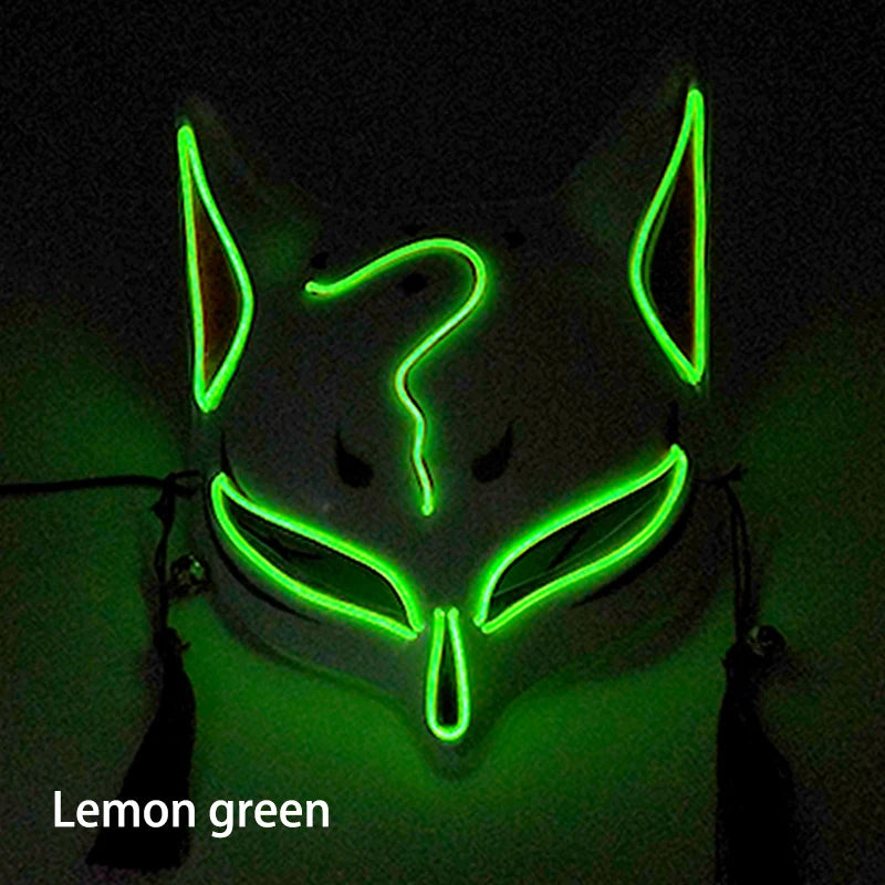 Glowing Demon Slayer Mask Cosplay Japanese Cartoon Neon Light Samurai Mascara Luminous Led Fox Mask for Halloween Christmas