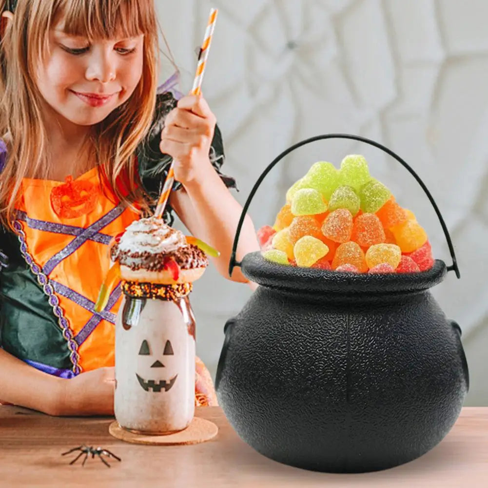 12Pcs Halloween Candy Buckets Black Plastic Witch Cauldron Kettle Halloween Pot Goody Holder for Party Favors