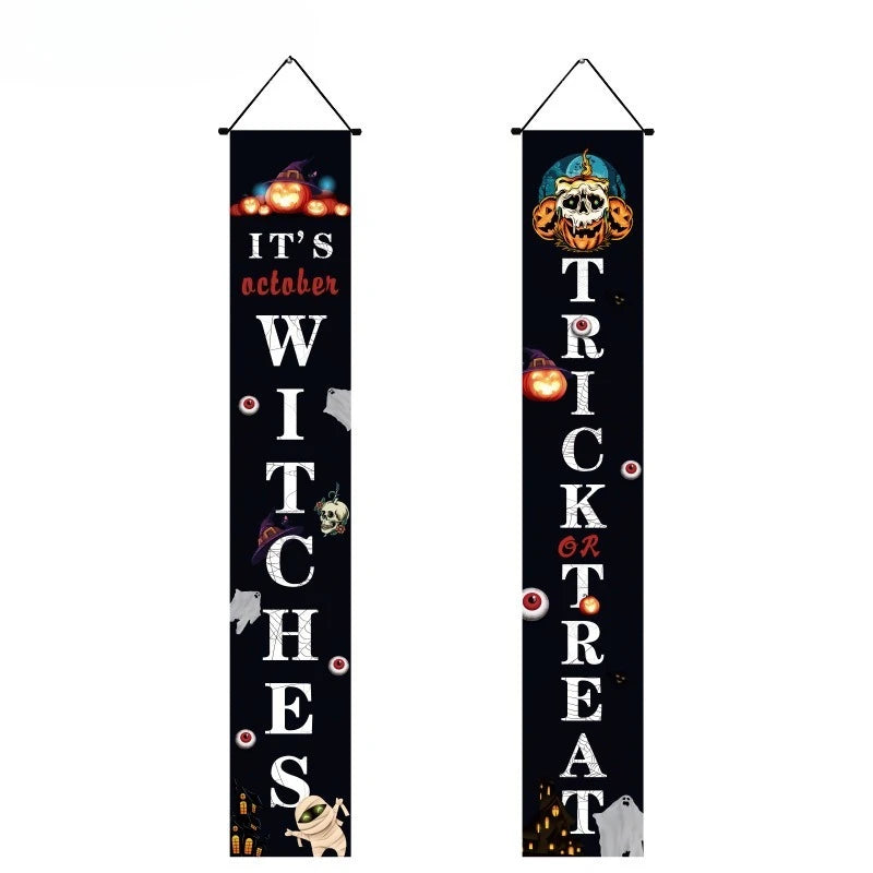 Halloween Hanging Door Curtain Skeleton Banner Happy Halloween Party Porch Sign for Home Party Decor Halloween Decorations 2025