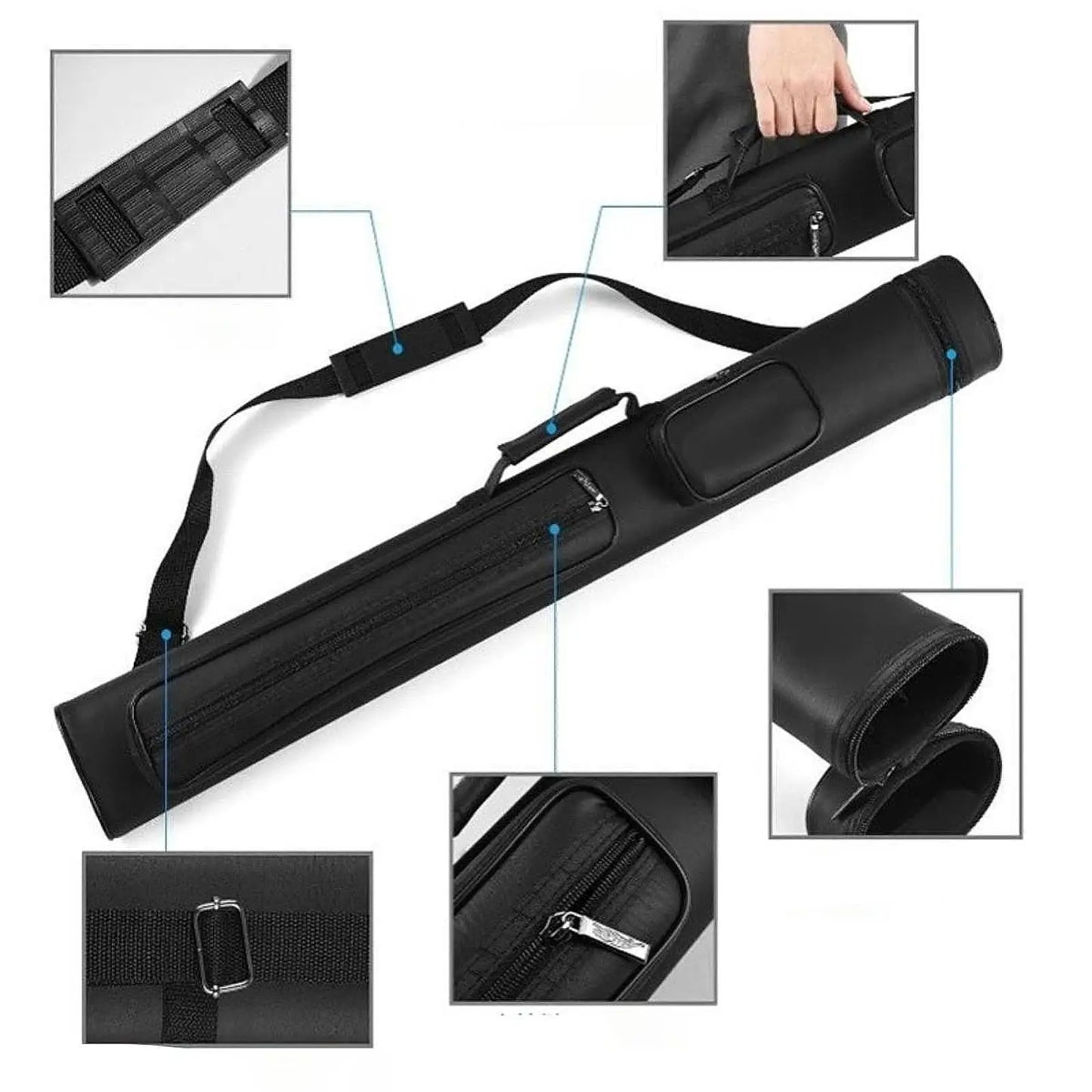 4 Holes Pool Cue Case Pouch Organizing Adjustable Shoulder Strap Equipment Protector Travel With Zipper Snooker Club Storage Box