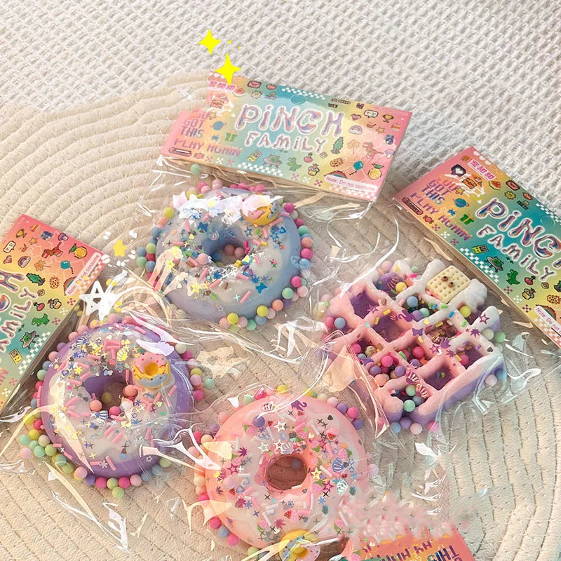 Mini Simulation Cartoon Donut Cat Paw Waffle TPR Pinch Squeeze Toys Slow Rebound Decompression Stress Relief Soft Plastic Toys