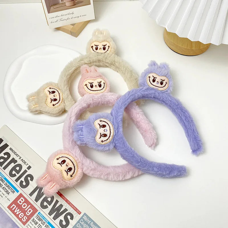New Cartoon Labubu Plush Hairbands Cute Kawaii Bubble Rabbit Face Wash Non-Slip Hair Pressure Headband