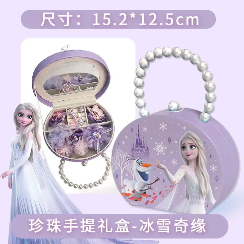 Disney Cartoon Gift Frozen Jewelry Set Princess Elsa Box Little Girl Toy Pretend Play Fashion Toys Birthday Christmas Gifts