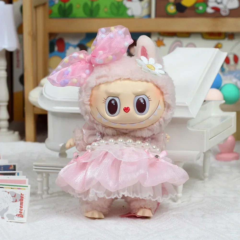 17cm Mini Plush Doll's Clothes Outfit Accessories for Korea Kpop Exo Labubu Idol Flower Shirt Leather Jacket Skirt Clothing Gift