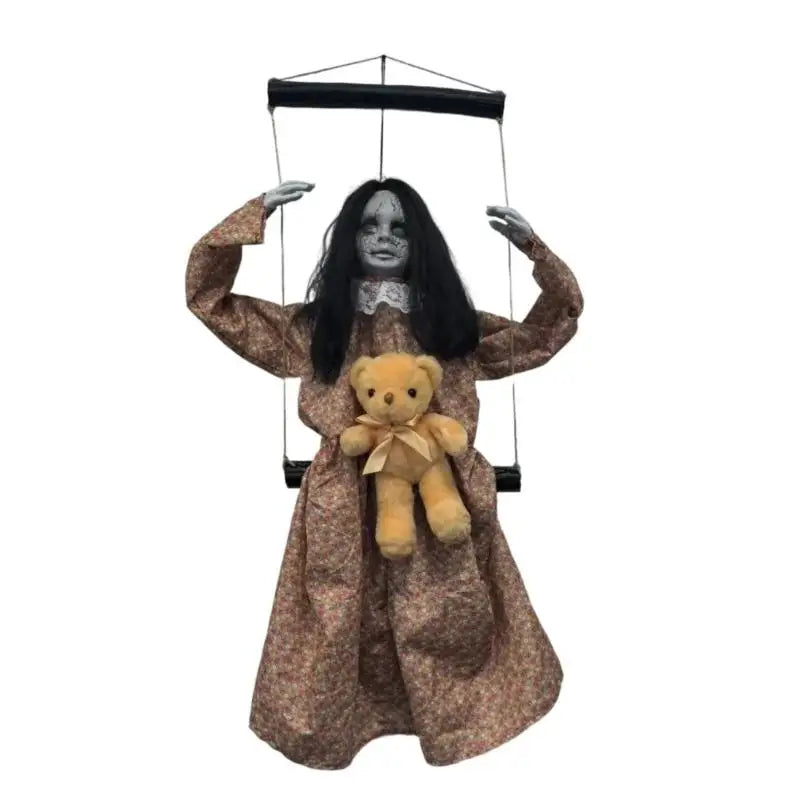 K43D Scary Halloween Decorations Sound Activated Swinging Ghostly Doll With Light Up Eye for Garden Yard Indoor and Outdoor