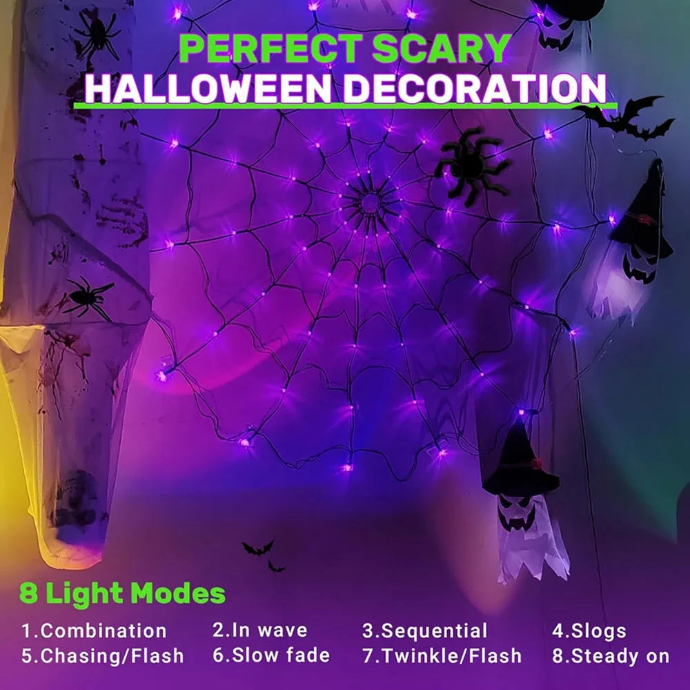 Halloween Party LED Light 70 LED String Ghost House Atmosphere Light Battery Powered Spider Web Lamp for Festival Party Decor