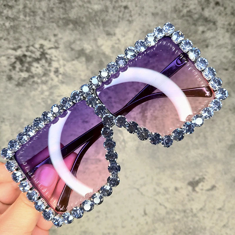 Oversized Glitter Crystal Sunglasses Women Square Sunglasses Bling Rhinestone Sun Glasses for Woman Luxury Fashion Shade UV400