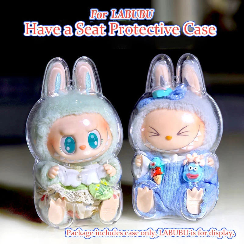 Anime Labubu 2 the Monster Have a Seat Series Transparent Protective Cover Dustproof Acrylic Protective Shell Birthday Gift Toys