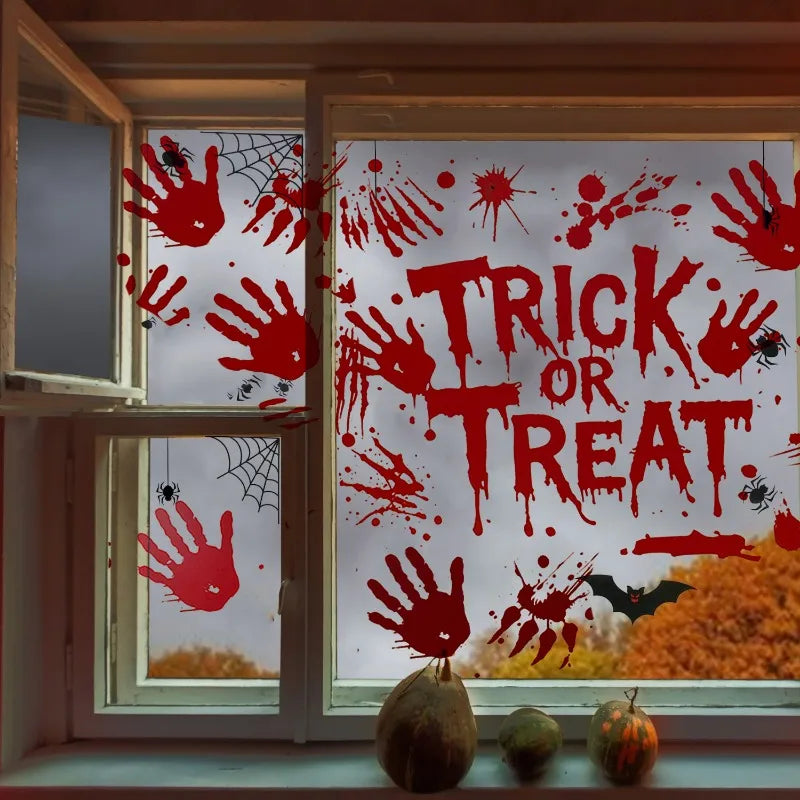 Halloween Decorations Window Stickers Reusable Bloody Handprint Footprint Horror Sticker Scary Realistic Tattoo Stickers Decors