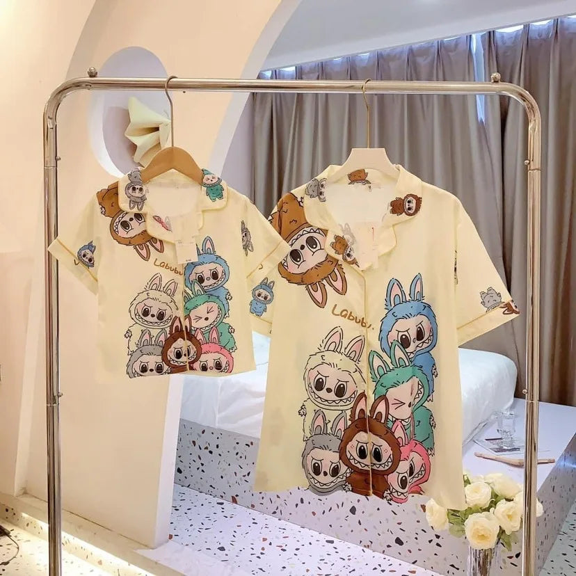 Cartoon Labubu New Pajamas Ladies Spring and Autumn Long Sleeve Suit High Sense Cartoon Fun Cardigan Home Clothes Women