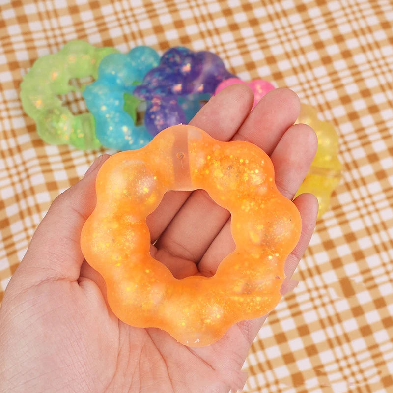 1 Pcs TPR Crystal Garland Transparent Donut Color Bracelet Squeeze Ball Decompression Vent Pinch Pull Kids Girl Toy Pendant Gift