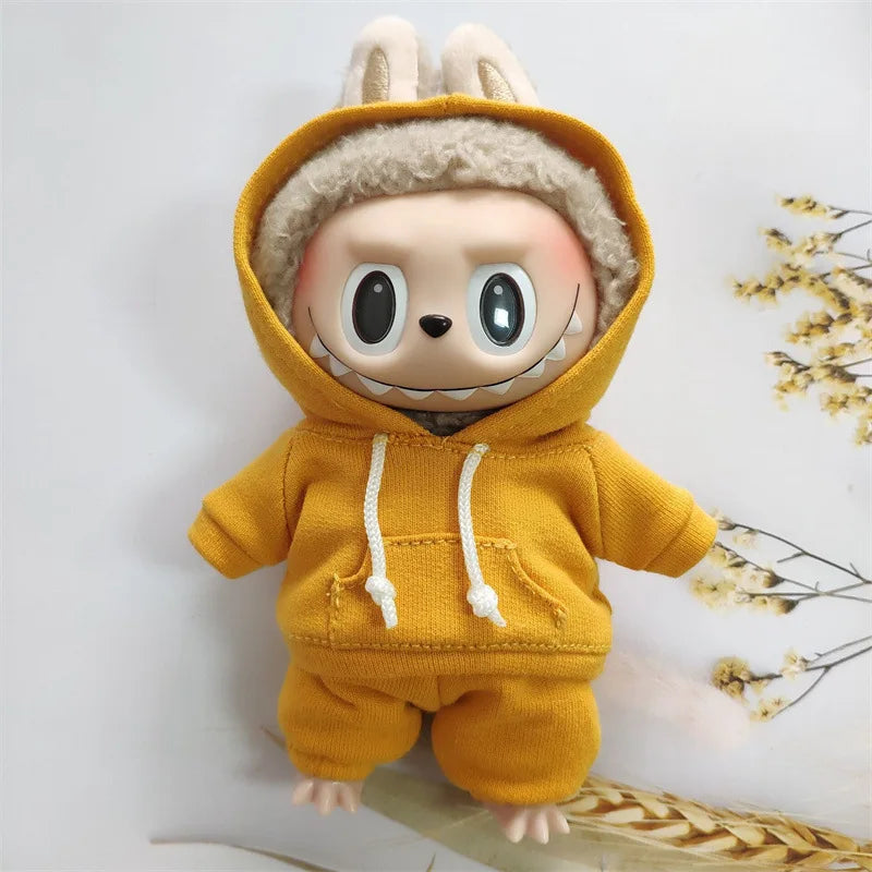 17cm Labubu Doll's Clothes the Monster Outfit Accessories Clothing DIY Kids Gift Girls Hooded Sweatshirt Pants Shoes White E25V