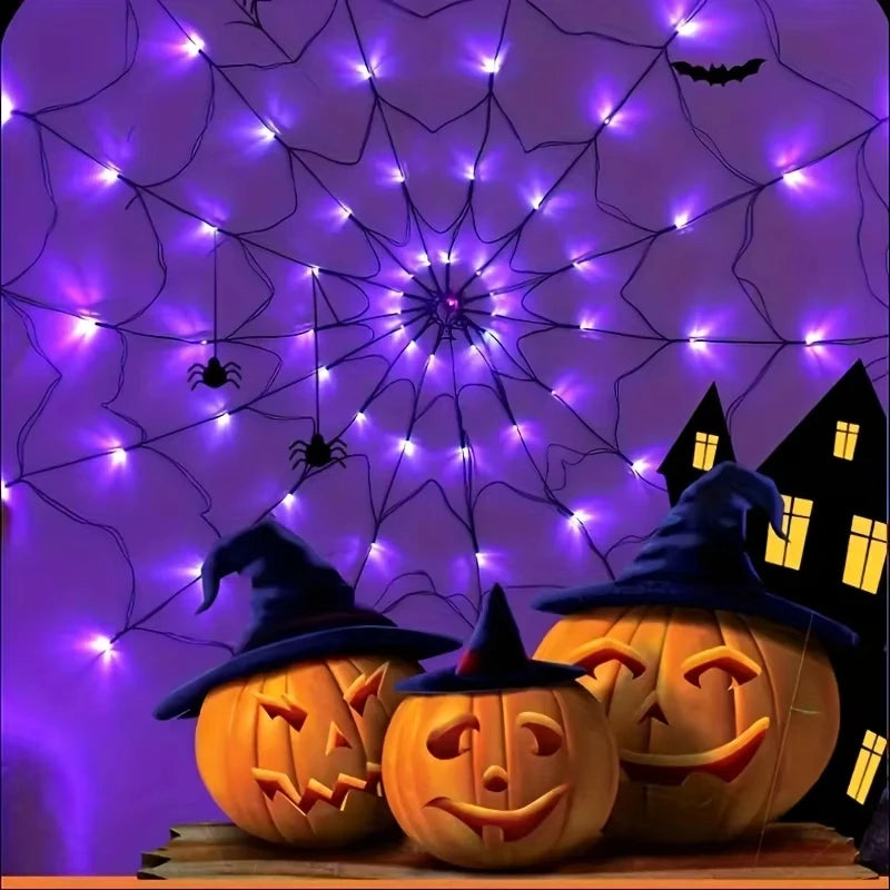 Halloween Party LED Light 70 LED String Ghost House Atmosphere Light Battery Powered Spider Web Lamp for Festival Party Decor