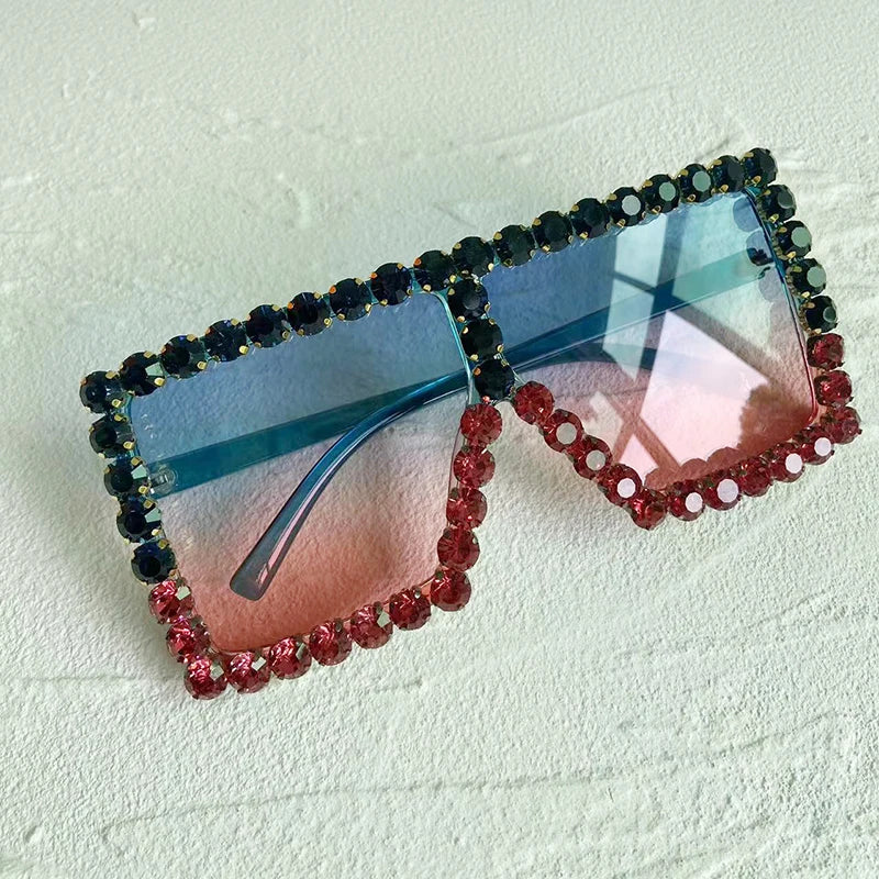Oversized Glitter Crystal Sunglasses Women Square Sunglasses Bling Rhinestone Sun Glasses for Woman Luxury Fashion Shade UV400