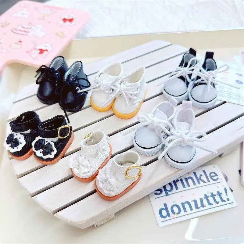 10Cm Cotton Doll Shoes for 17cm Labubu Pink and White Black Princess Small Leather Shoes Plush Toy Accessories Baby Shoes