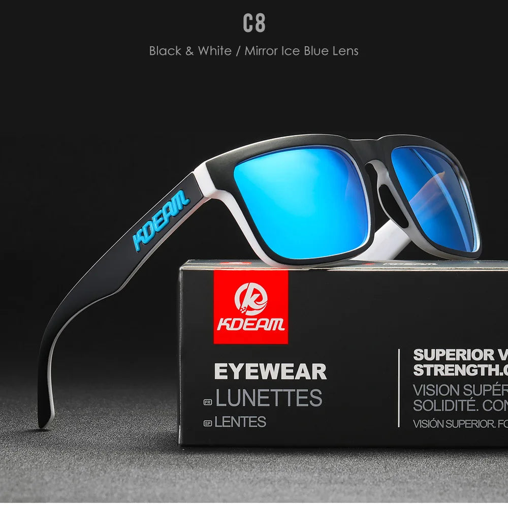 KDEAM Men's Polarized Sunglasses Fishing Lifestyles Mirrored Color Blocking Sun Glasses Women Legend Square Sunglass With Box