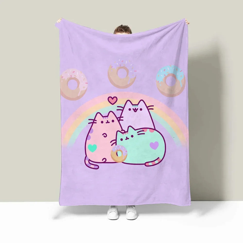 Pusheens Large Blanket King Size Throw Blanket for Sofa Luxury Bedding Hairy Blankets for Bed Fluffy Soft Blankets Characters
