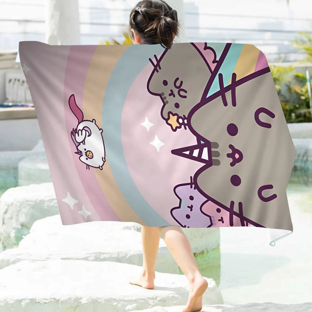 Cartoon P-Pusheen Kawai Cat Cartoon Beach Towel Cute Kawaii Room Decor Bath Girls Children Hand Towels for Bathroom Shower
