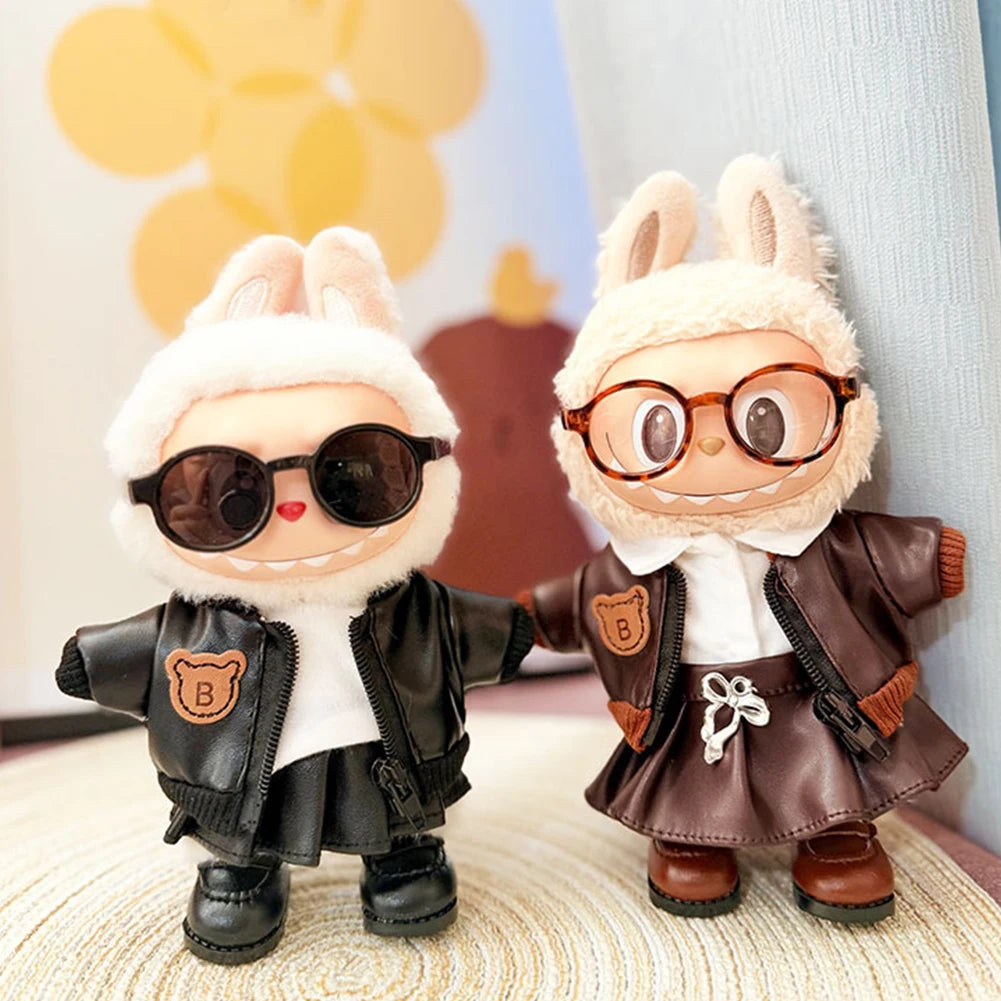 For 17cm Labubu Doll Black Leather Jacket & Inertia Bike Set Cool Biker Outfit Ropa Labubu Doll Accessory