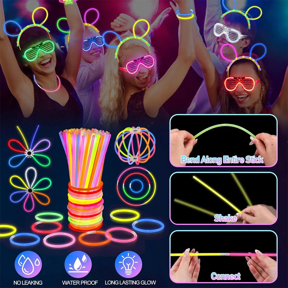 250 PCS Glow in the Dark Party Supplies Foam Glow Sticks LED Glasses Neon Party Favors for Birthday Wedding Christmas