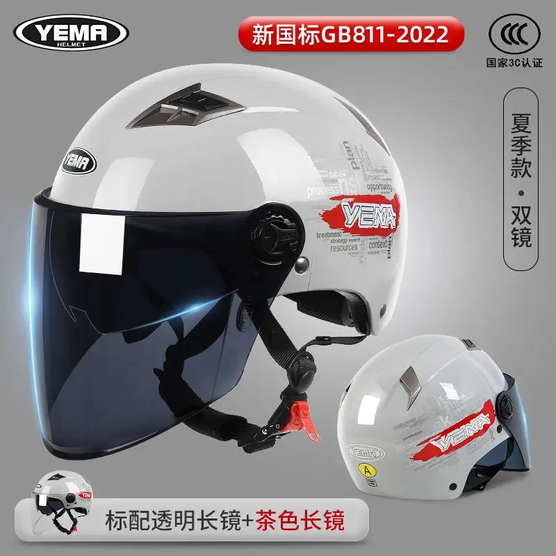 YEMA Casco Go Kart Scooter Motor Van Motorcycle Dual Lens Vintage Helmets Four Seasons Racing Half Helmets Casque Helmet