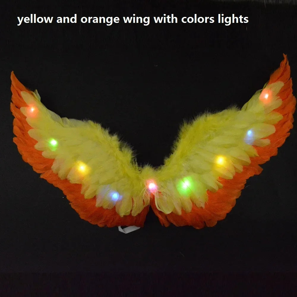 Women Girl LED Glow Light Up Angel Feather Wing Fairy Wings Props Birthday Wedding Party Christmas Halloween Costume Cosplay