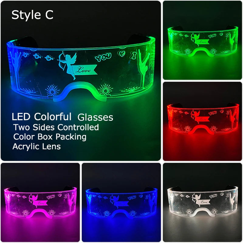 Acrylic LED Luminous Glasses Glow Party Glasses Neon Light Up Visor Eyeglasses DJ Bar Party Eyewear for Halloween Christmas