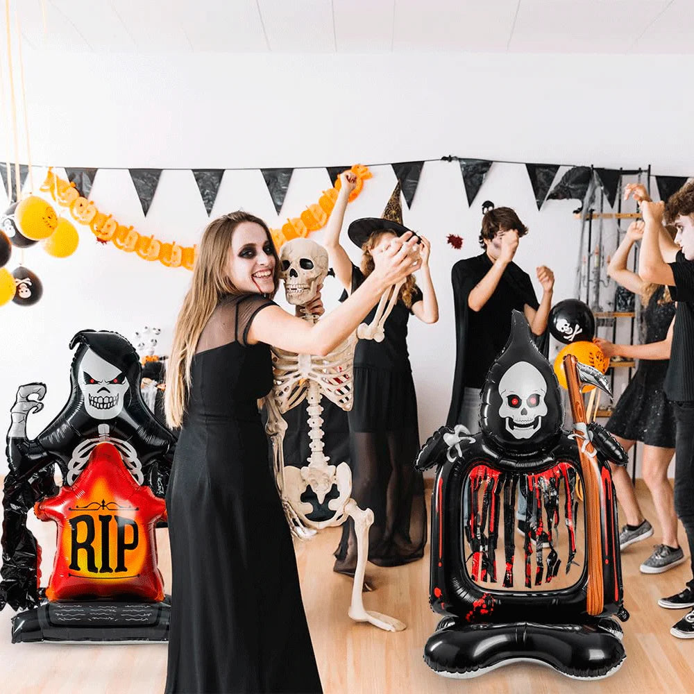 Halloween Decoration Balloons Large Witch Ghost Grim Reaper Tombstone Pumpkin Inflatable Foil Balloon Halloween Party Supplies