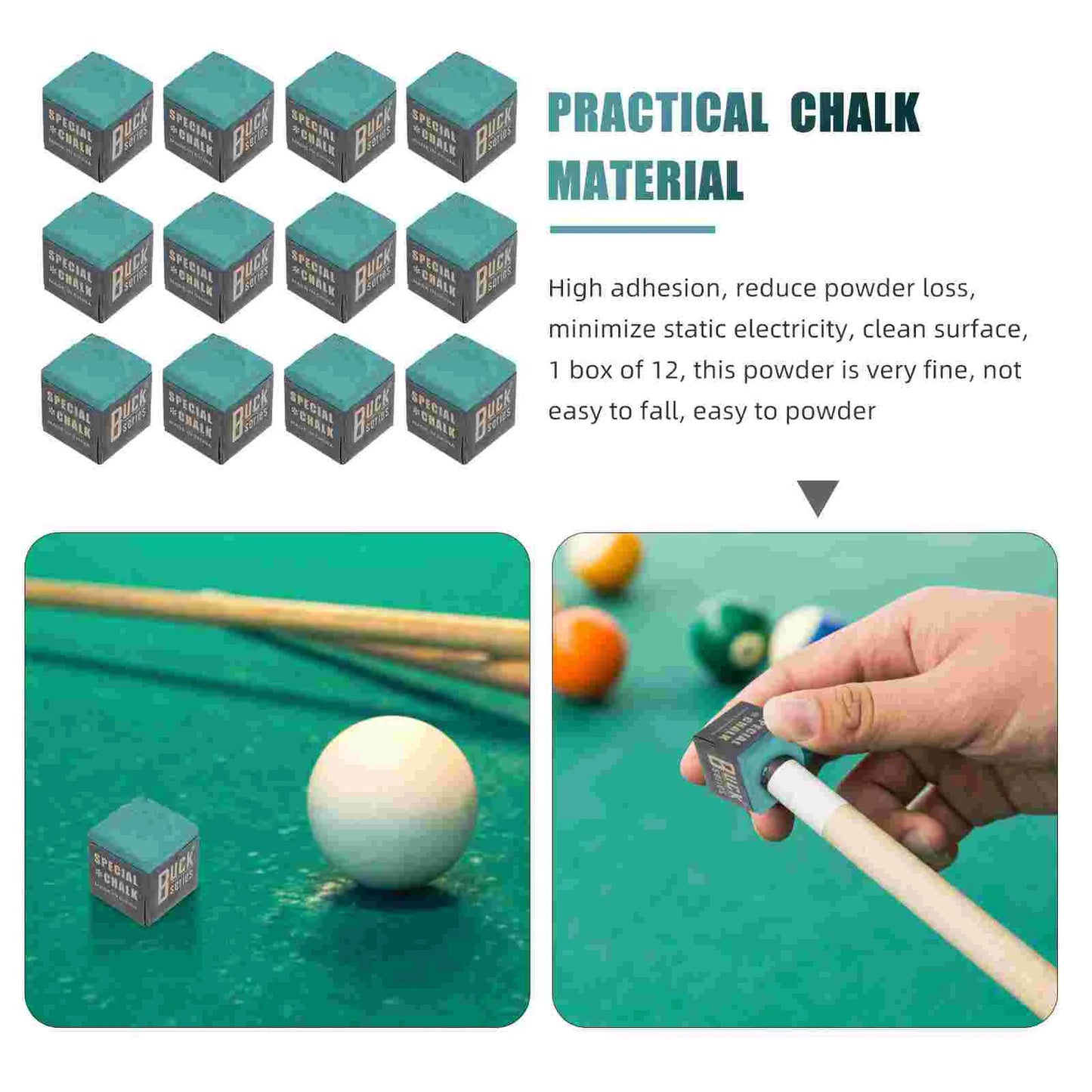 12Pcs Cue Stick Wiping Powder Pool Table Cue Chalk Billiards Playing Accessories Pool Cue Chalk Cubes for Pool Billiard Snooker