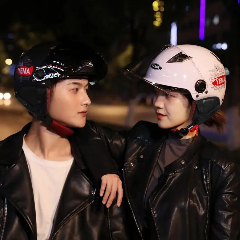 YEMA Casco Go Kart Scooter Motor Van Motorcycle Dual Lens Vintage Helmets Four Seasons Racing Half Helmets Casque Helmet