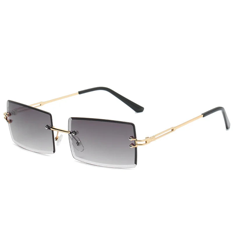 Rimless Rectangle Vintage Sunglasses Woman Brand Pink Gradient Sun Glasses Female Cutting Lens Square Ladies Oculos De Sol