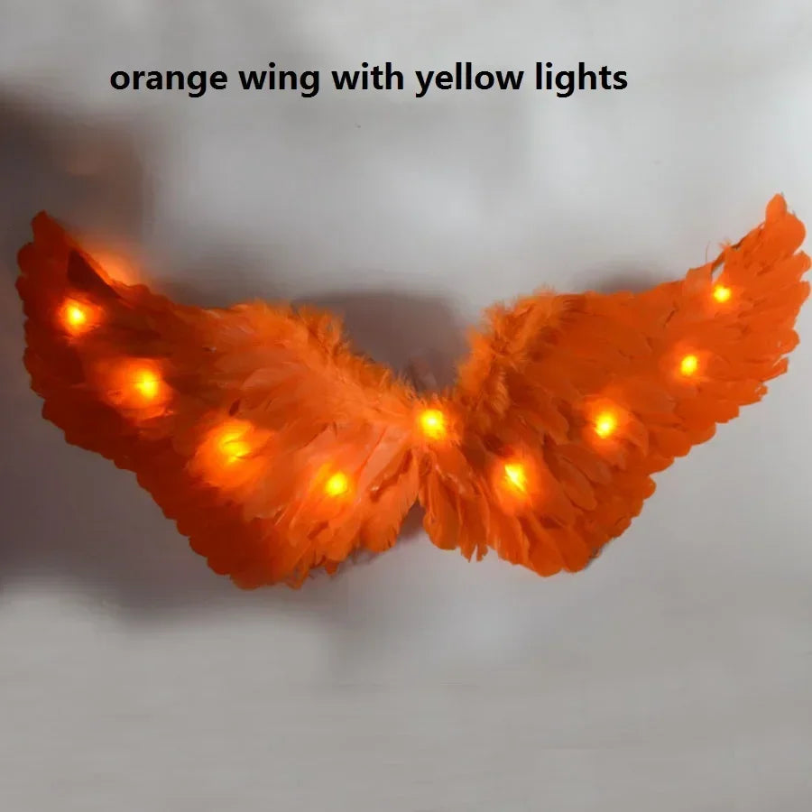 Women Girl LED Glow Light Up Angel Feather Wing Fairy Wings Props Birthday Wedding Party Christmas Halloween Costume Cosplay
