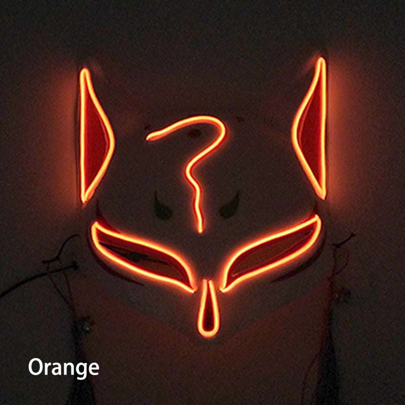 Glowing Demon Slayer Mask Cosplay Japanese Cartoon Neon Light Samurai Mascara Luminous Led Fox Mask for Halloween Christmas
