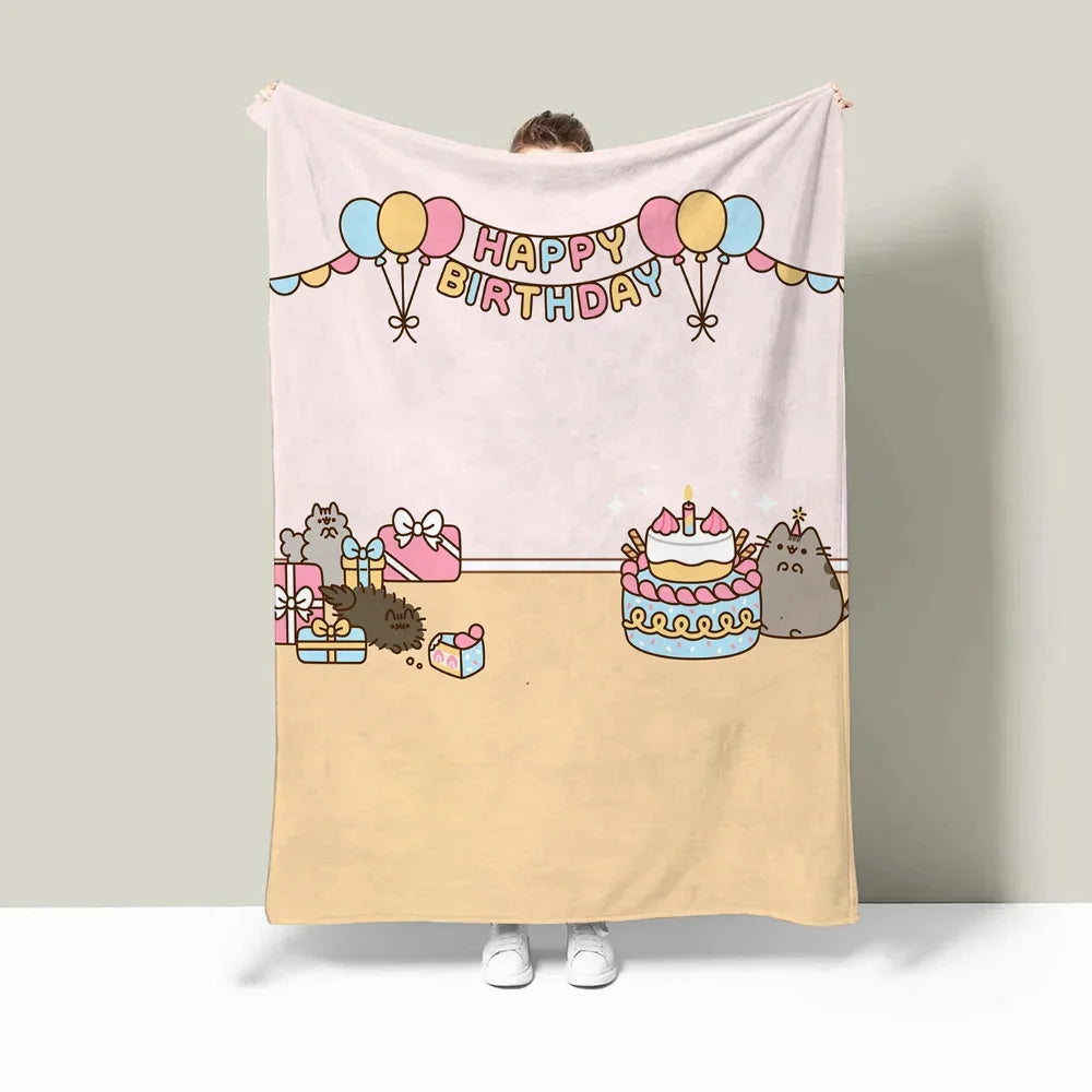 Pusheens Large Blanket King Size Throw Blanket for Sofa Luxury Bedding Hairy Blankets for Bed Fluffy Soft Blankets Characters