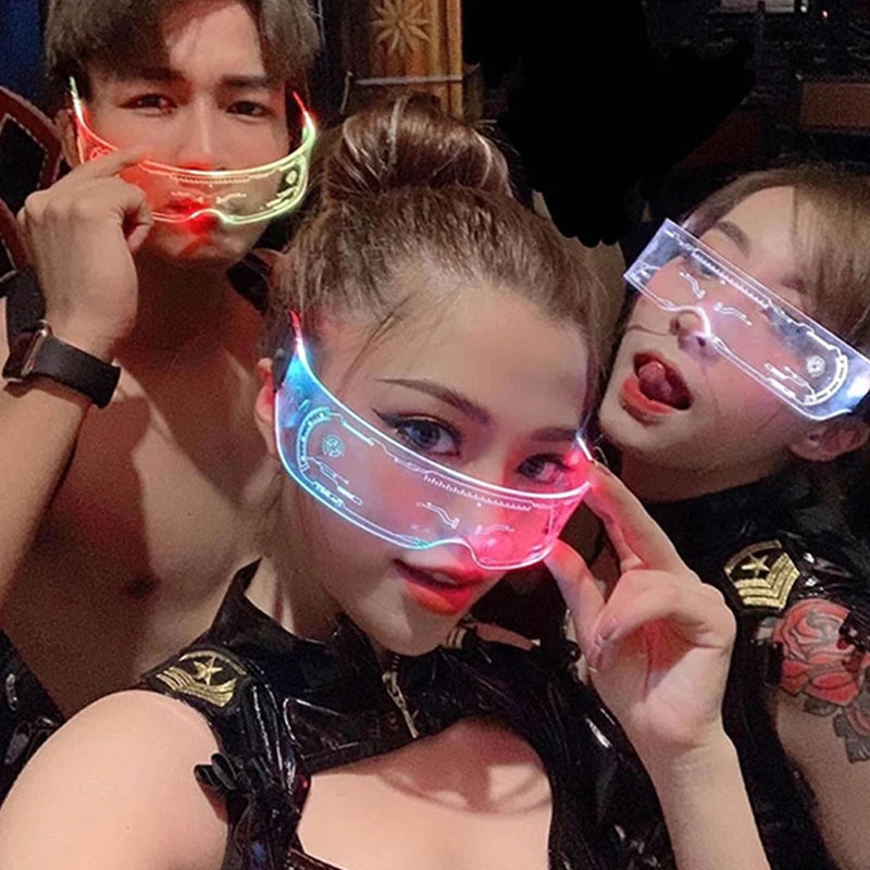 Acrylic LED Luminous Glasses Glow Party Glasses Neon Light Up Visor Eyeglasses DJ Bar Party Eyewear for Halloween Christmas