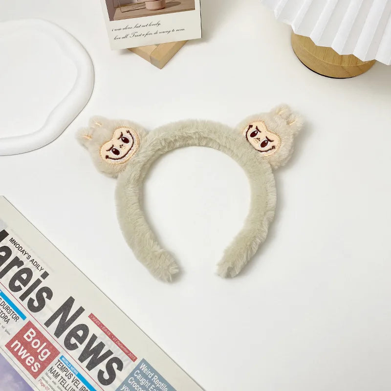 New Cartoon Labubu Plush Hairbands Cute Kawaii Bubble Rabbit Face Wash Non-Slip Hair Pressure Headband