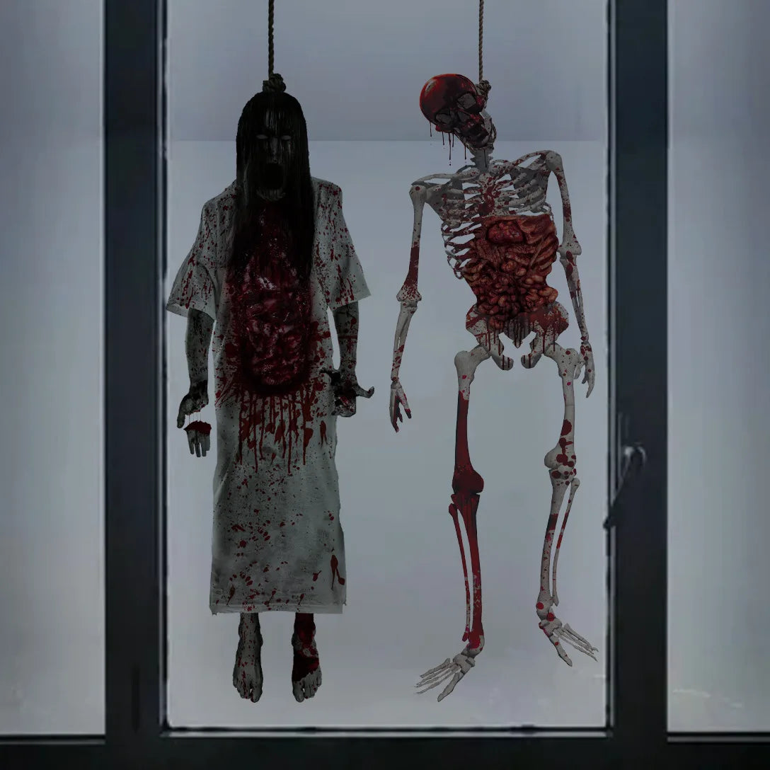 Halloween Skeleton Ghost Window Sticker Horror Female Ghost Window Clings Decals Bloody Skull Wall Sticker Halloween Party Decor