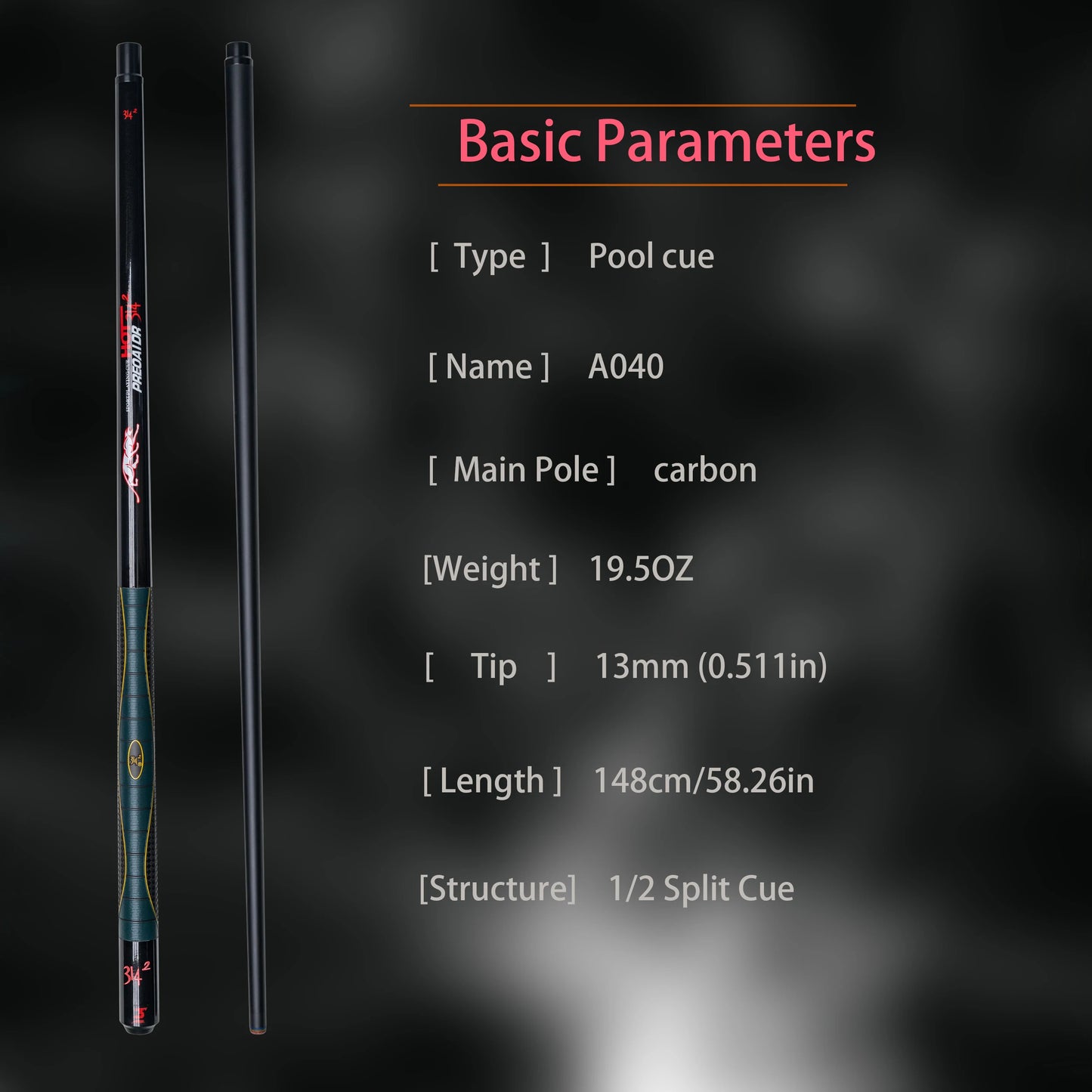 Carbon Billiard Cue Stick 13mm Tip Leopard Pattern Design Durable and High Quality Ideal for 9 Ball and Carom Billiards