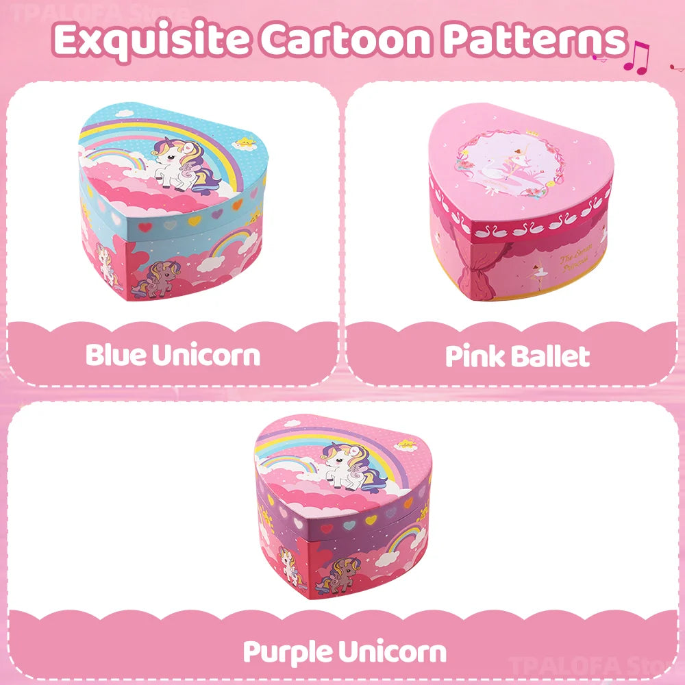 Unicorn Music Jewelry Box Heart-Shaped With Spining Ballet Dancer Doll Multi Purpose Storage Music Box Christmas Gifts for Girls