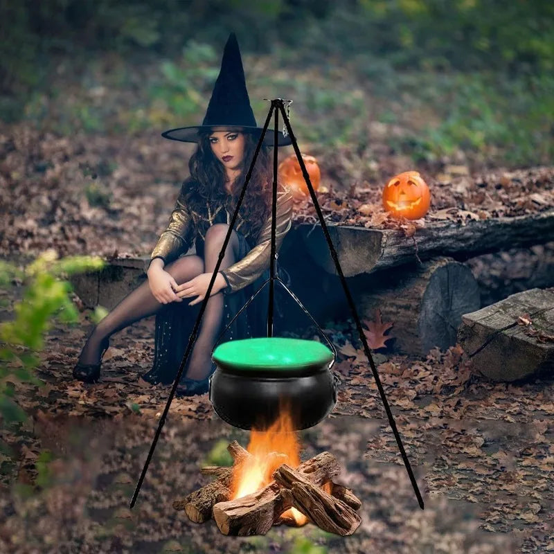 Halloween Decor Outdoor Large Witch Cauldron on Tripod With Lights Candy Bucket Halloween Bonfire Horror Carnival Party Decor