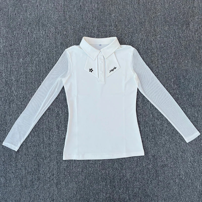 Golf Women's Long-Sleeved Polo Shirt, Summer Mesh Sleeve Sunshade, Quick-Drying, Breathable and Slimming Outdoor Sports Set