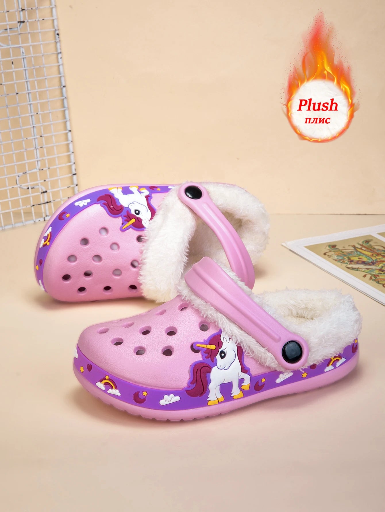 Winter Kids Sandals Fleece-Lined Non Slip Children Slippers Girls Shoes Unicornio Mules & Clogs Cartoon Cute Infant Garden Shoes