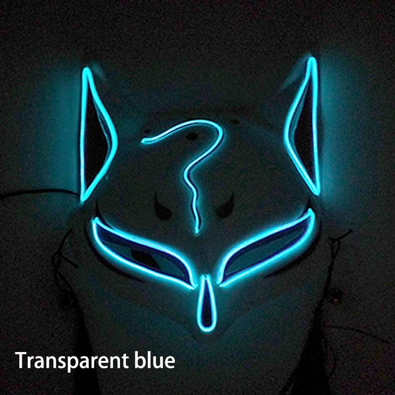 Glowing Demon Slayer Mask Cosplay Japanese Cartoon Neon Light Samurai Mascara Luminous Led Fox Mask for Halloween Christmas