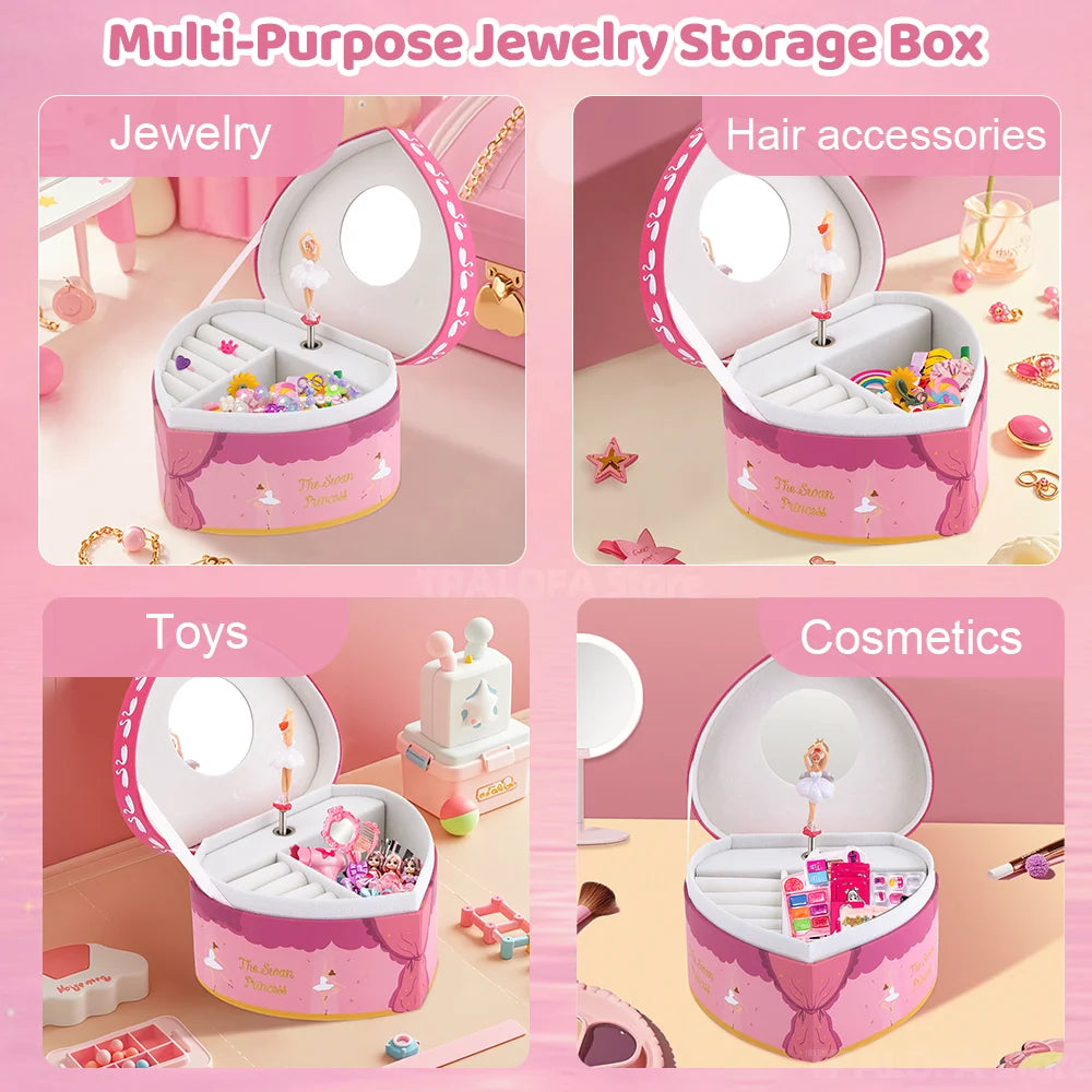 Unicorn Music Jewelry Box Heart-Shaped With Spining Ballet Dancer Doll Multi Purpose Storage Music Box Christmas Gifts for Girls