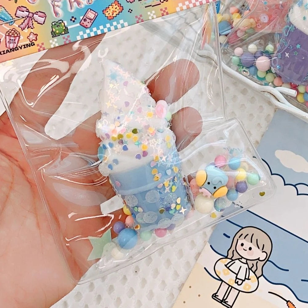 New Colorful Waffle Burgers Donut Squishy Stress Relief Toy Fashion Sequin Glitter Toys for Girl Soft Anti Anxiety Fidget Toy
