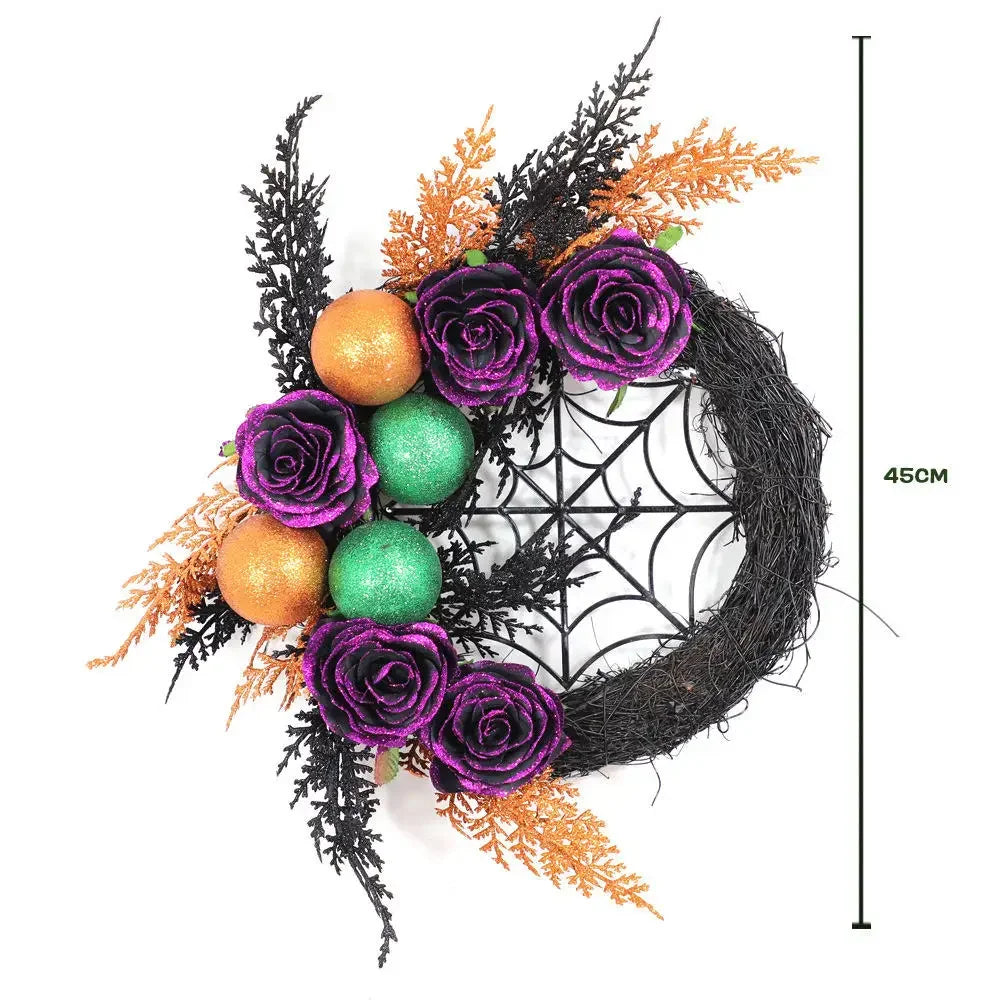 Halloween Wreath With Led Lights Door Hanging Decoration Pumpkin Witch Hat Leg Wreath Carnival Party Gifts Home Halloween Decor