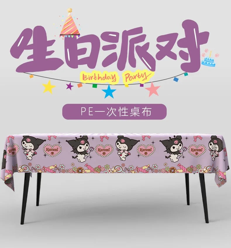 Sanrio Birthday Party Tablecloth Oil-Proof Waterproof Atmosphere Sense Cartoon Kuromi Disposable Tablecloth Decoration